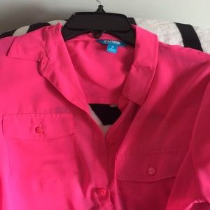 Open back neon pink shirt